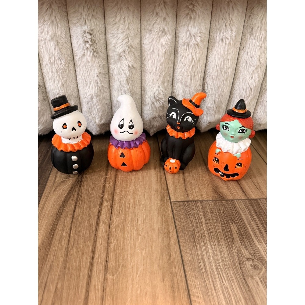 Halloween Retro Style Figurine Set 4 Pc Skeleton Ghost Cat Witch Pumpkin Decor - Picture 2 of 7